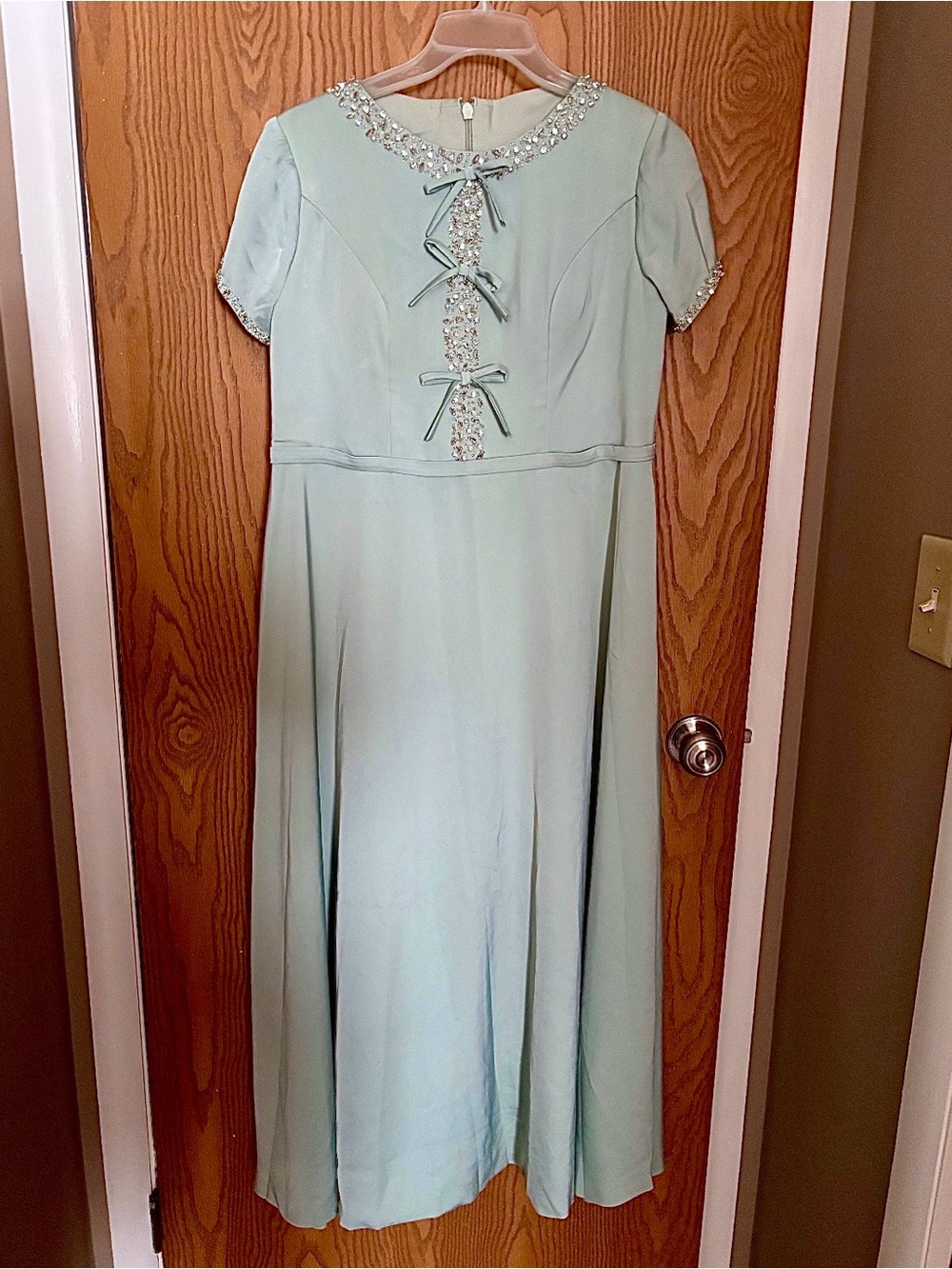 Beaded Bow-Front Mint Green Midi Dress